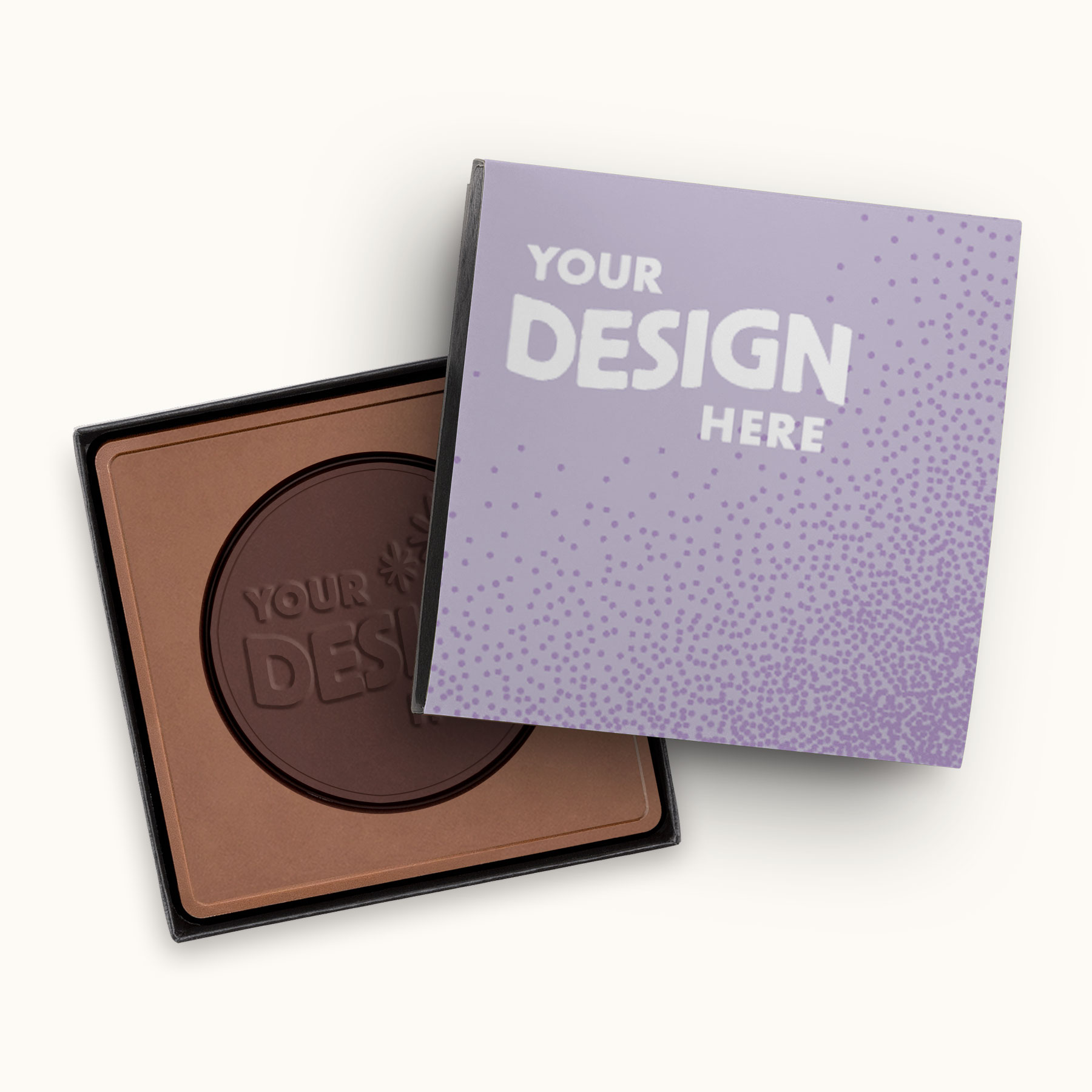 2 oz. engraved combo chocolate bar in a 4" x 4" gift box with “Your Design Here” design