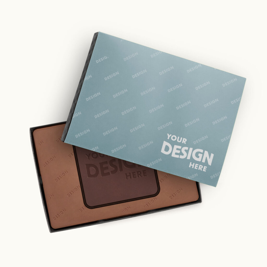 3 oz. engraved combo chocolate bar in a 4" x 6" gift box with “Your Design Here” design