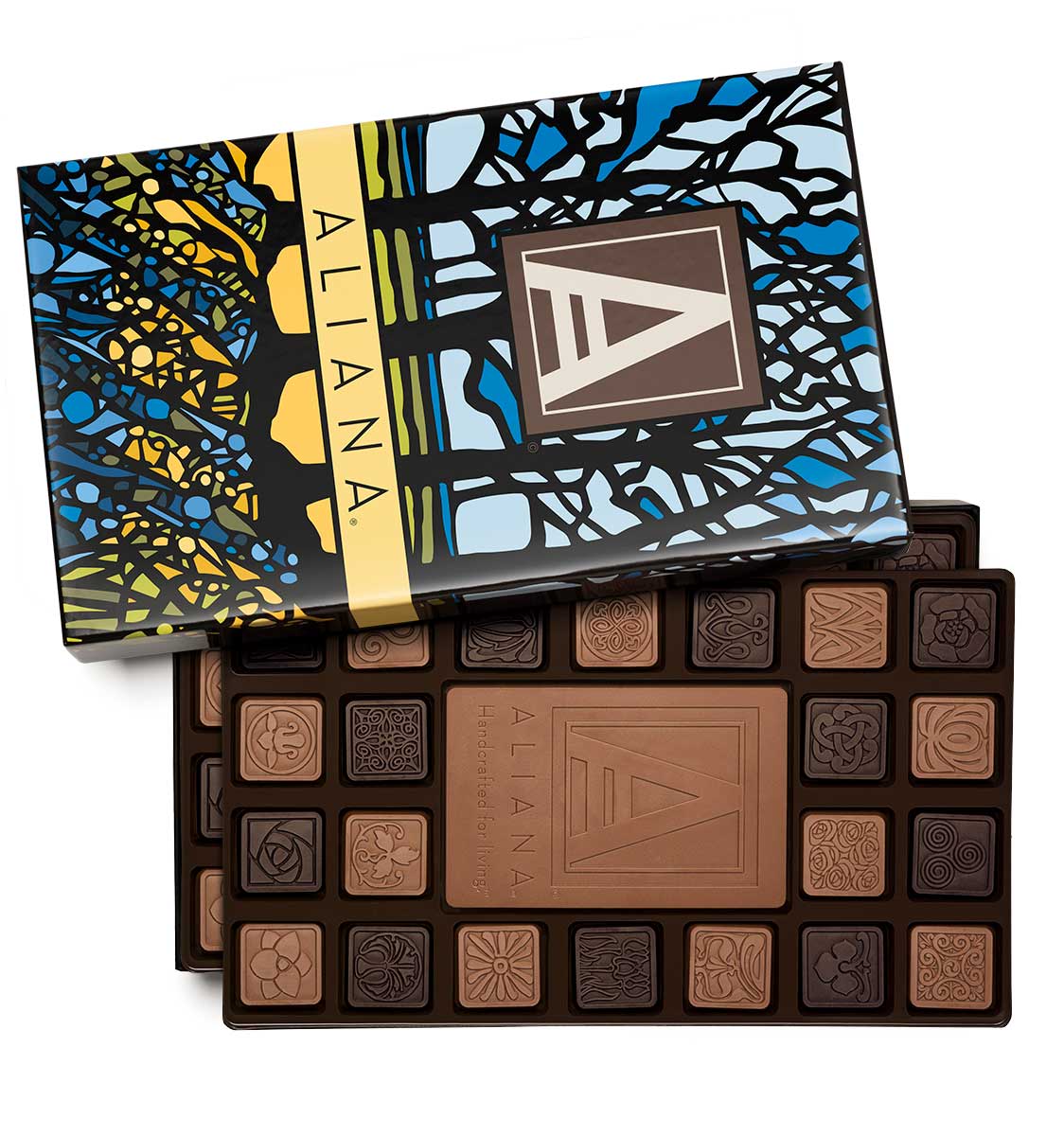 Custom 90 piece ensemble engraved belgian chocolate with logo