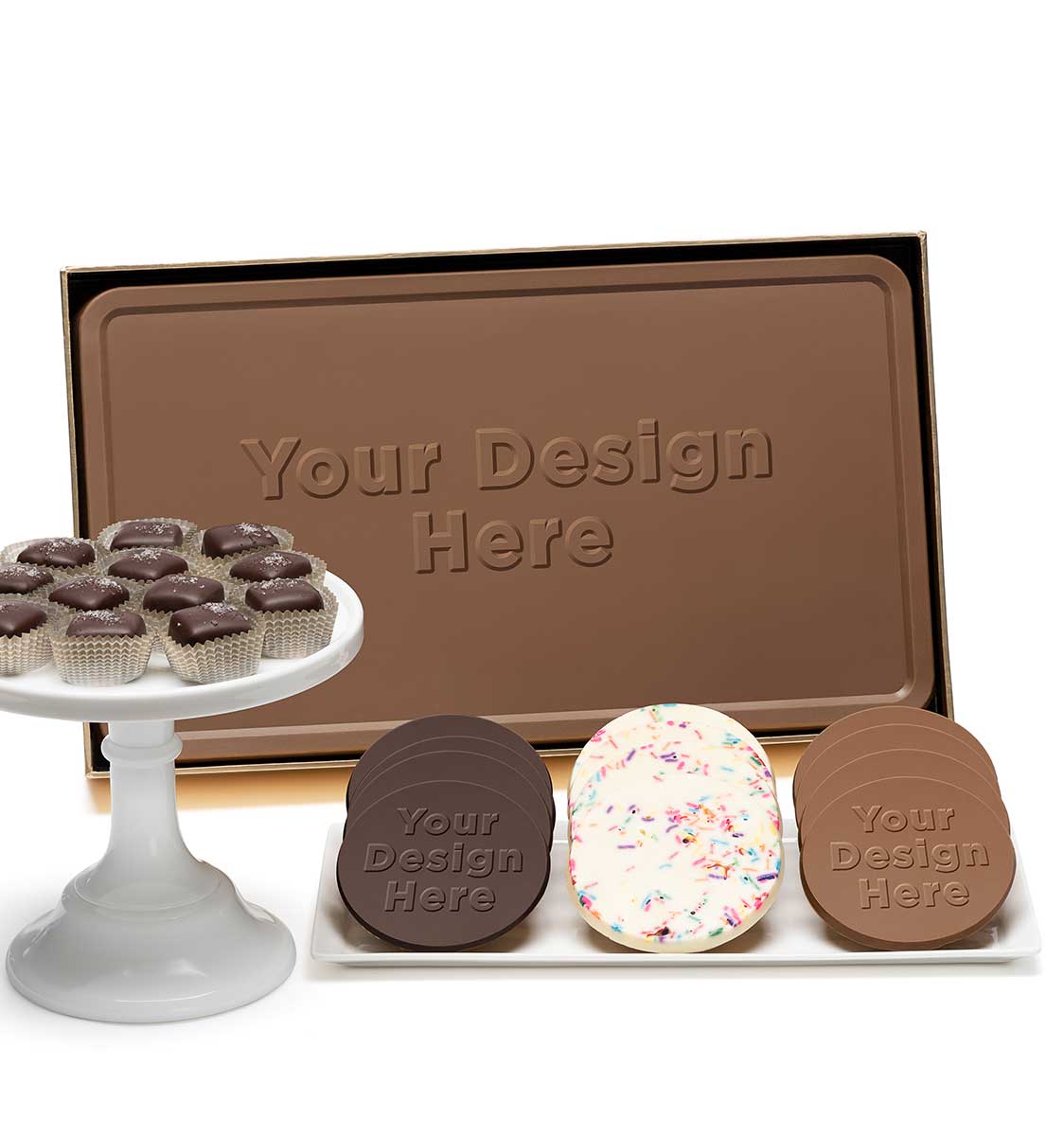 custom chocolate 8203 indulgent 3 piece gift tower caramels cookies bar custom rollover