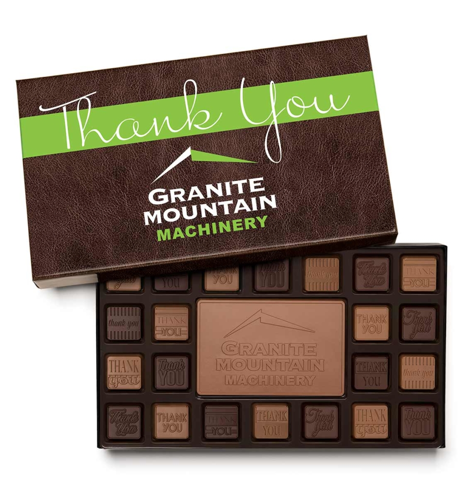 Custom box of chocolates branded with company logo