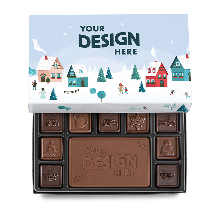 Holiday Village Stock Border for 19-Piece Custom Chocolate Ensemble