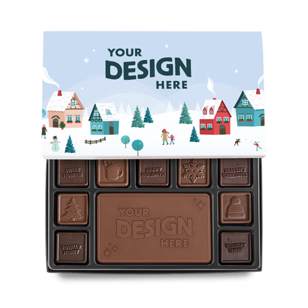Holiday Village Stock Border for 19-Piece Custom Chocolate Ensemble Classic Packaging