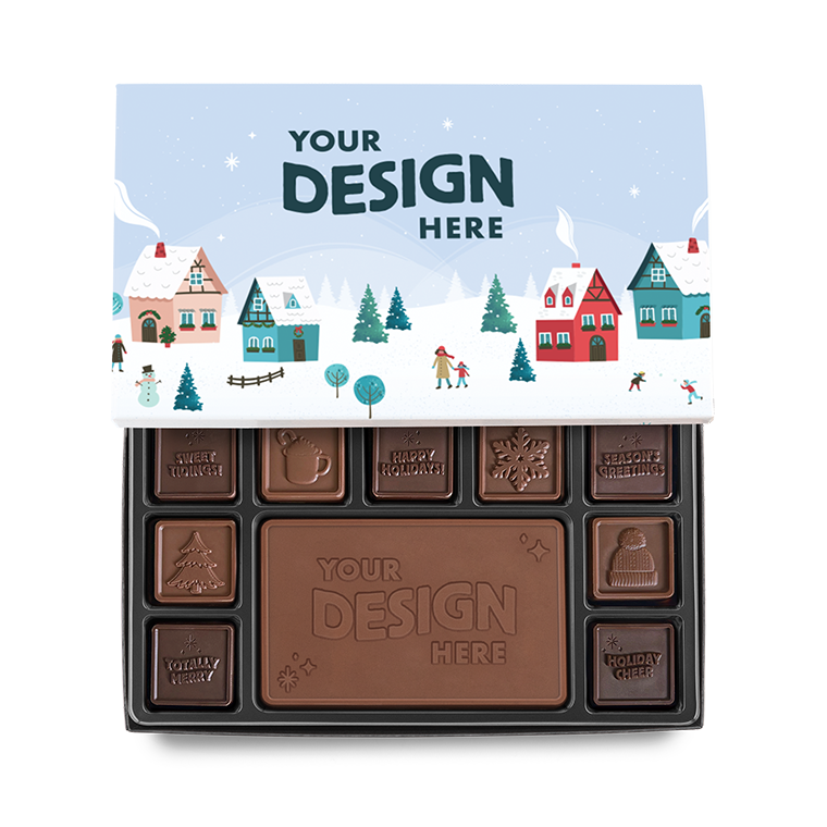 Holiday Village Stock Border for 19-Piece Custom Chocolate Ensemble Classic Packaging