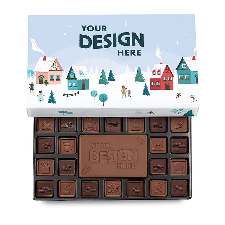 Holiday Village Stock Border for 45-Piece Custom Chocolate Ensemble