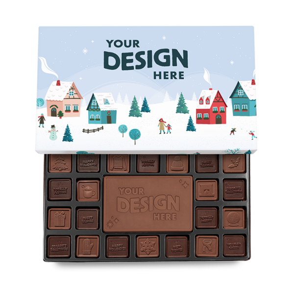 Holiday Village Stock Border for 19-Piece Custom Chocolate Ensemble Classic Packaging