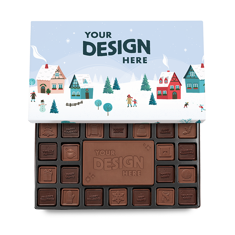 Holiday Village Stock Border for 19-Piece Custom Chocolate Ensemble Classic Packaging
