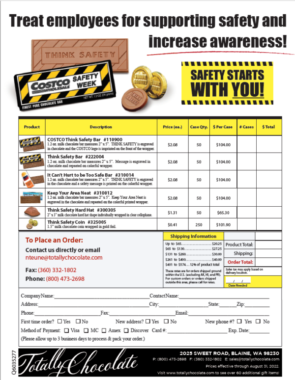 Costco Order Form Totally Chocolate