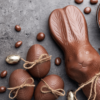 Image of Easter chocolate bunny and eggs on countertop