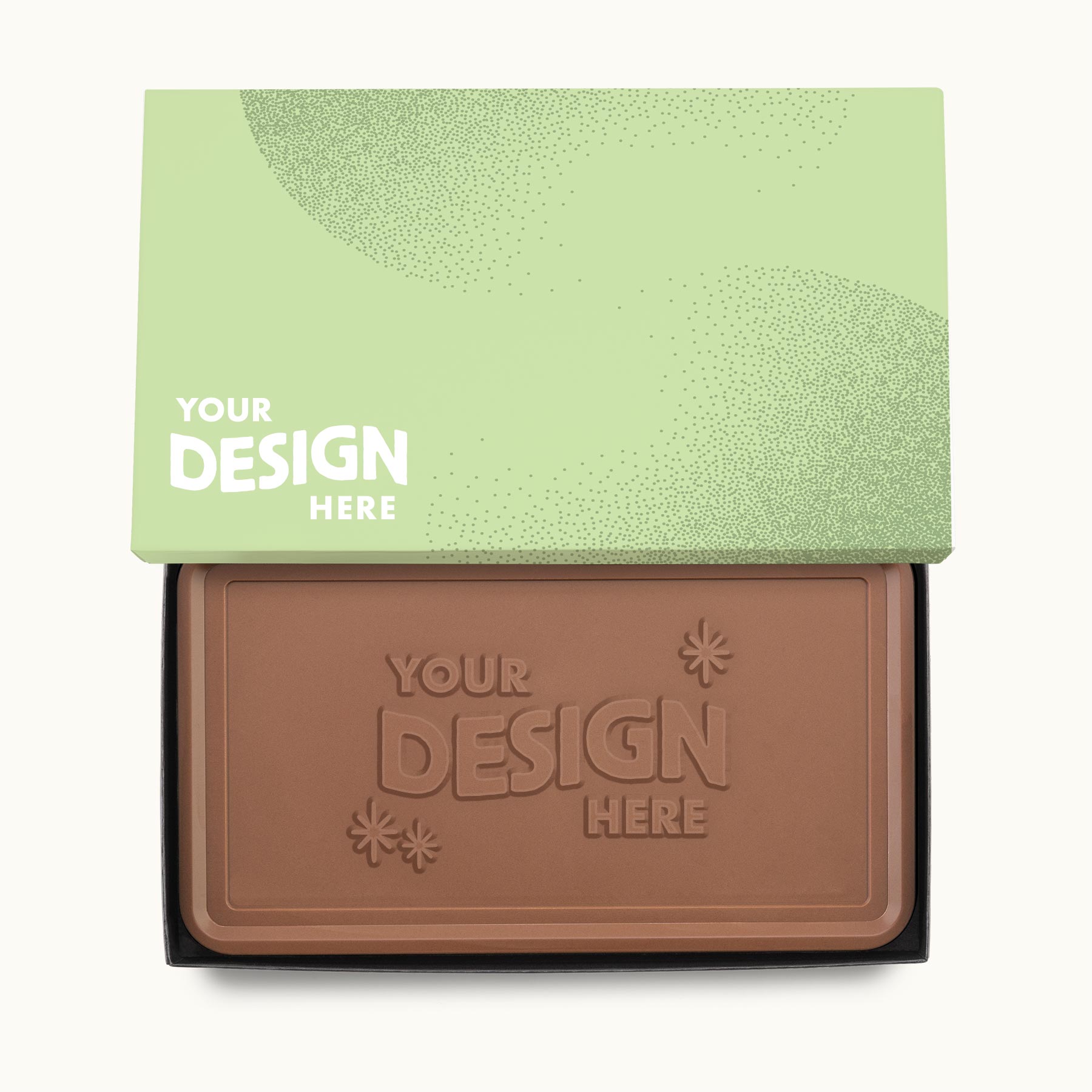 Epic 1lb engraved chocolate bar in classic packaging featuring a customizable Your Design Here chocolate design