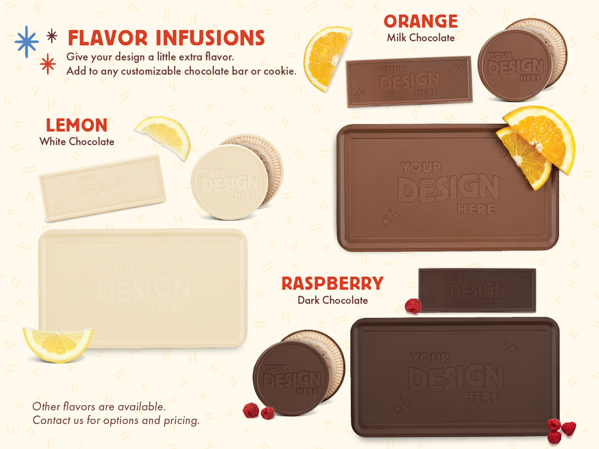 Flavor infusion options available for custom chocolate products