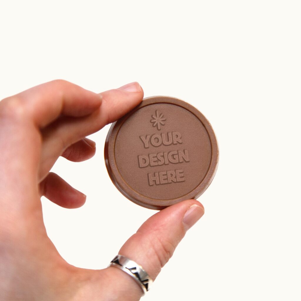 2" mini sugar cookie with engraved chocolate featuring “Your Design Here”