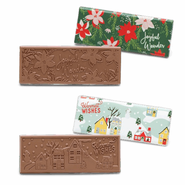 Holiday Mixed Case of 2"x5" Themed Milk Chocolate Wrapper Bars