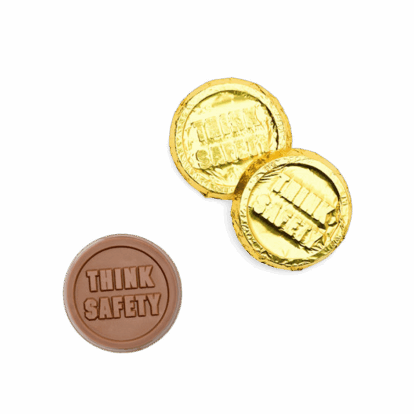 Premium Gold Foil Milk Chocolate Coin - Think Safety - Case of 250