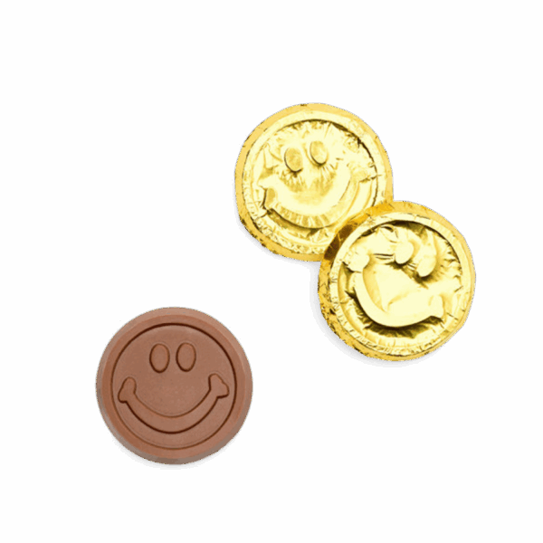 Premium Gold Foil Milk Chocolate Coin - Smiley Face - Case of 250