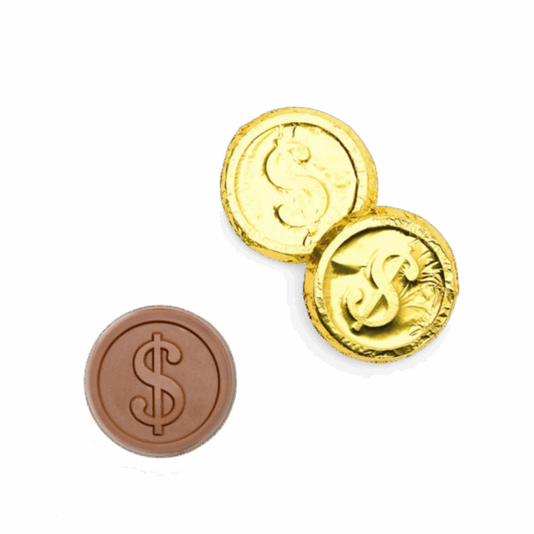 Premium Gold Foil-wrapped Milk Chocolate Coin - Dollar Sign - Case of 250