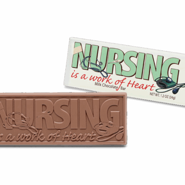 2"x5" Milk Chocolate Wrapper Bar - Nursing is a work of heart.