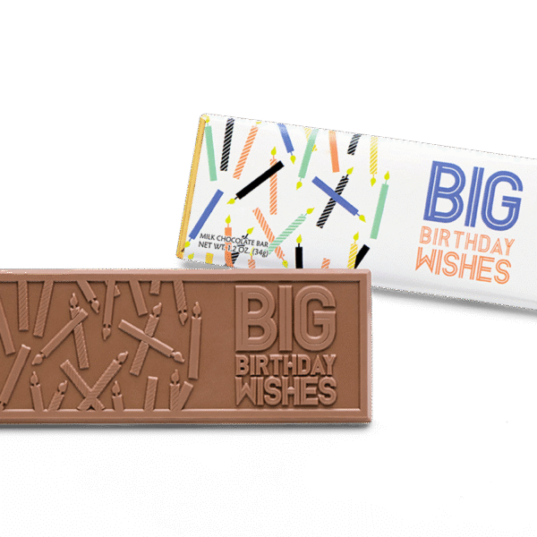2"x5" Milk Chocolate Wrapper Bar - Birthday Wishes - Case of 50