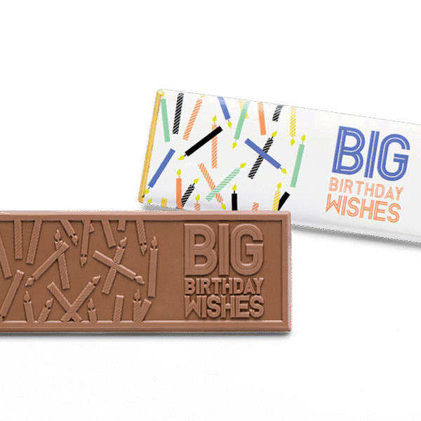 2"x5" Milk Chocolate Wrapper Bar - Birthday Wishes - Case of 50
