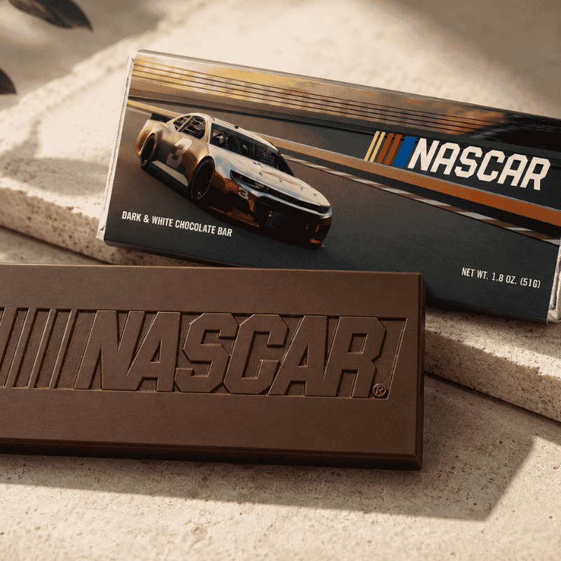 Custom engraved chocolate bar with branded packaging for corporate gifts and promotional events