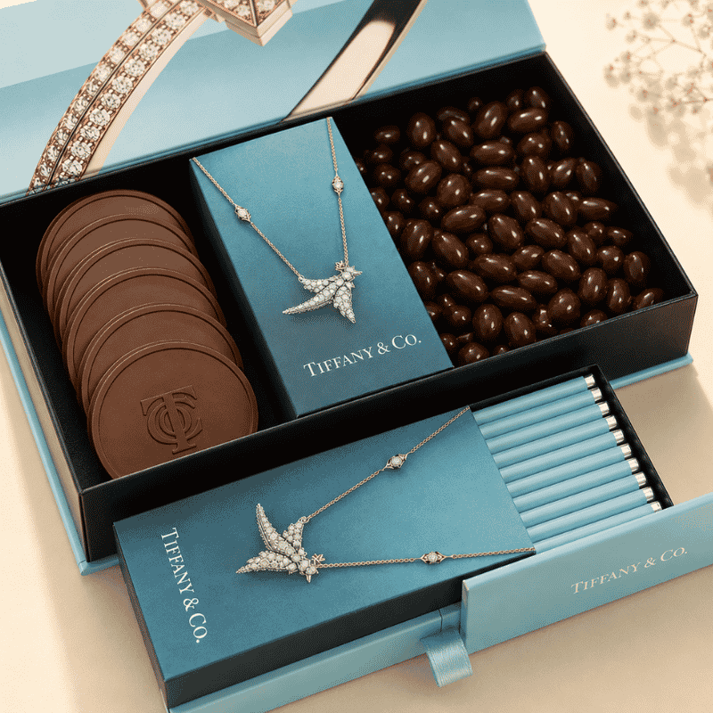 Luxury gift box featuring custom engraved chocolate coins for premium corporate gifting