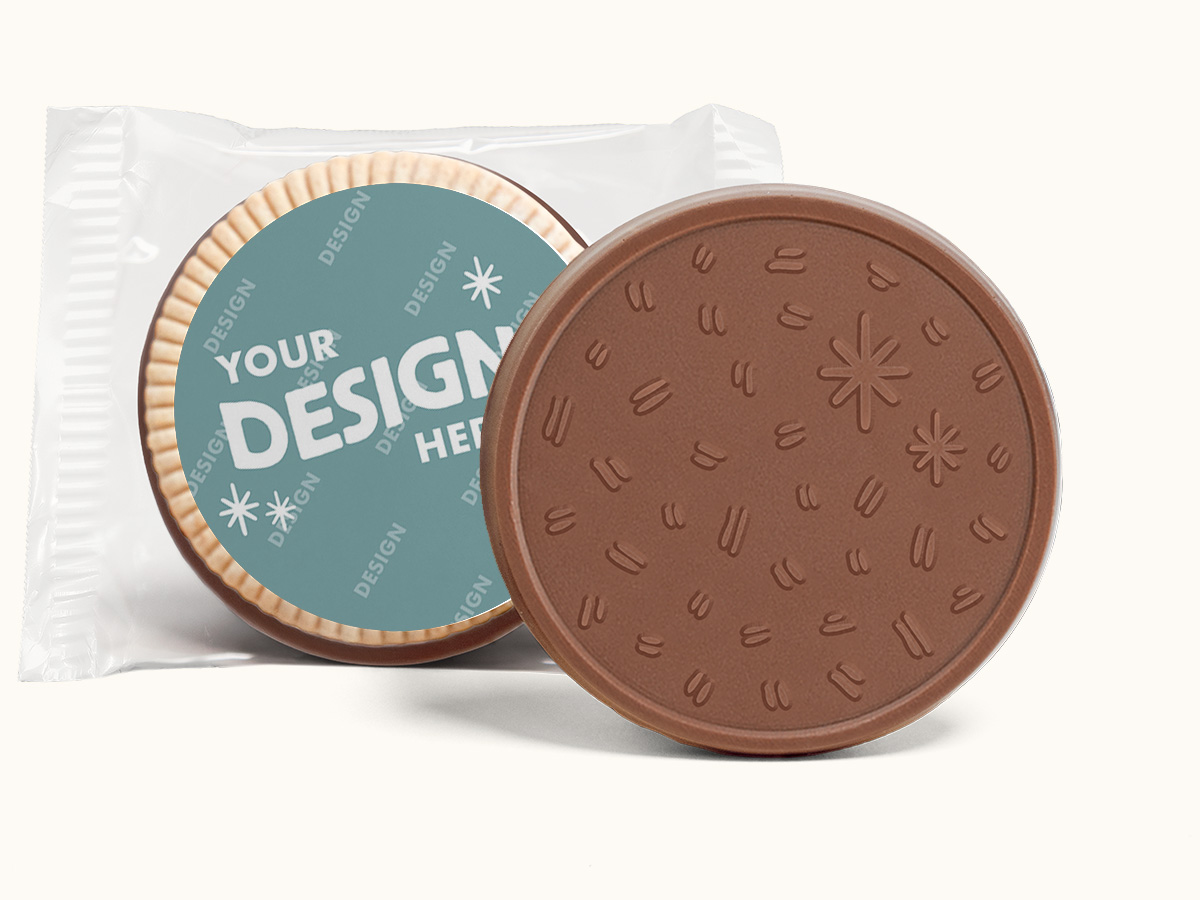 3.2" Large Quick Ship Engraved Chocolate Sugar Cookie with Custom Sticker - Image 2