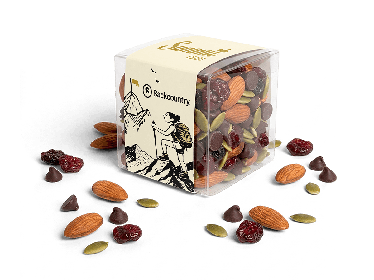 Custom-sleeve Very Berry Antioxidant Trail Mix Cube with Backcountry themed design