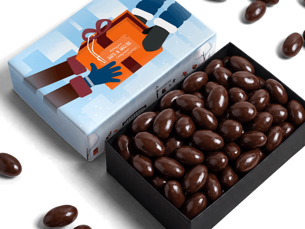 Custom-lid Chocolate-Covered Almonds Box with Alarm branded design