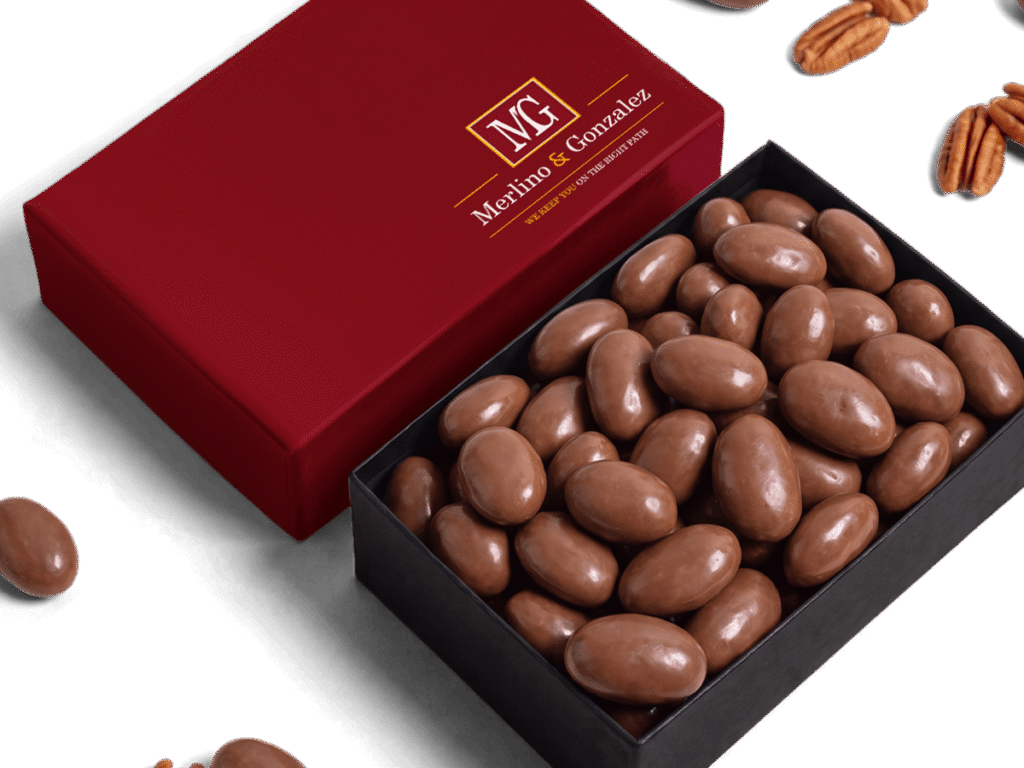 Custom-lid Chocolate-Covered Nuts Box with Merlino branded design