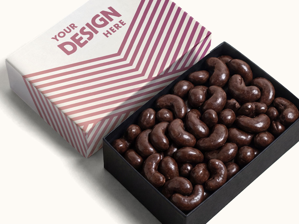 Custom-Lid Chocolate-Covered Nuts Box - 12oz, 4x6 - Image 2