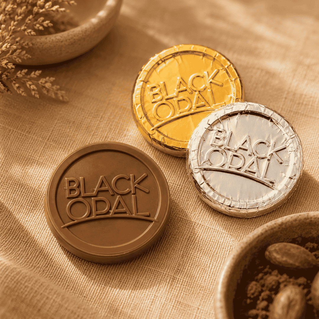 Premium Engraved Chocolate Coin in a holiday setting