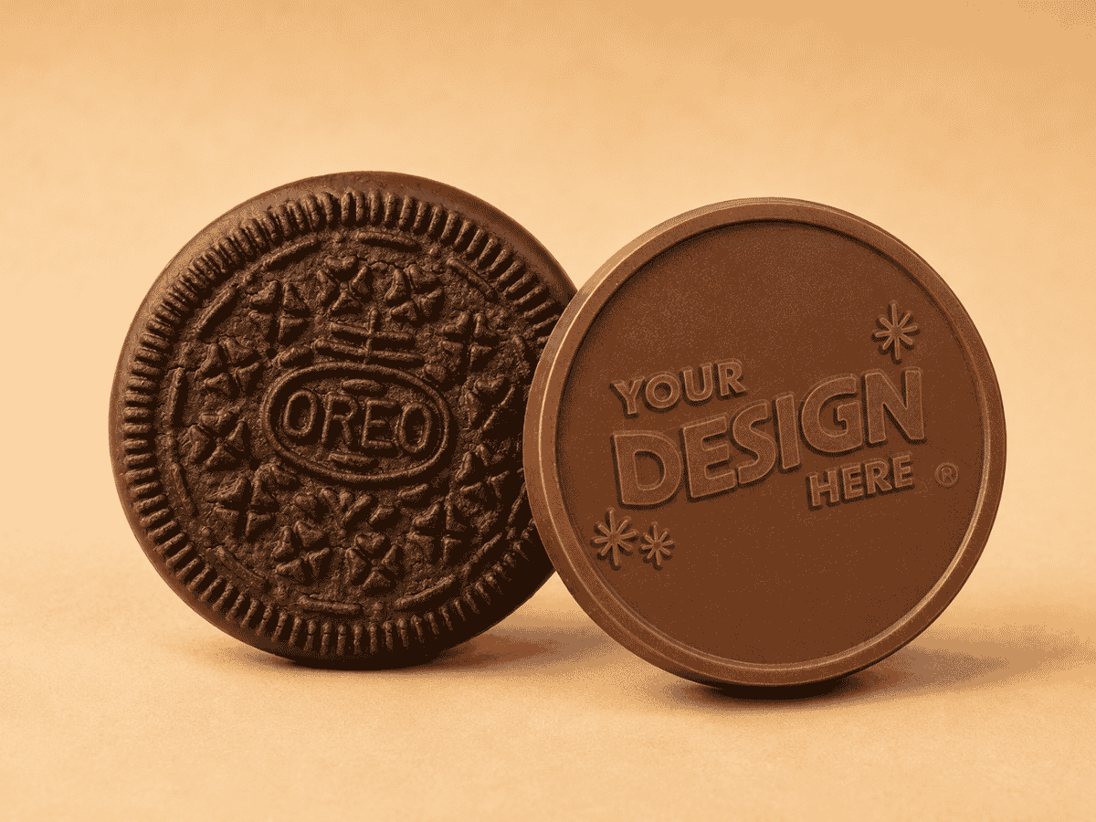 Large Oreo cookie paired with custom engraved chocolate