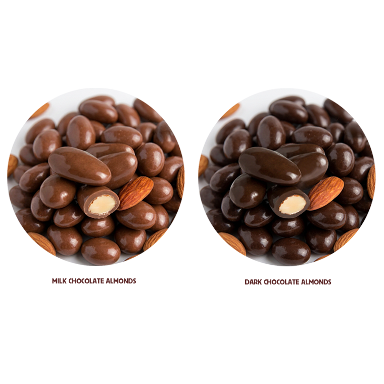 Milk and dark chocolate-covered almond options